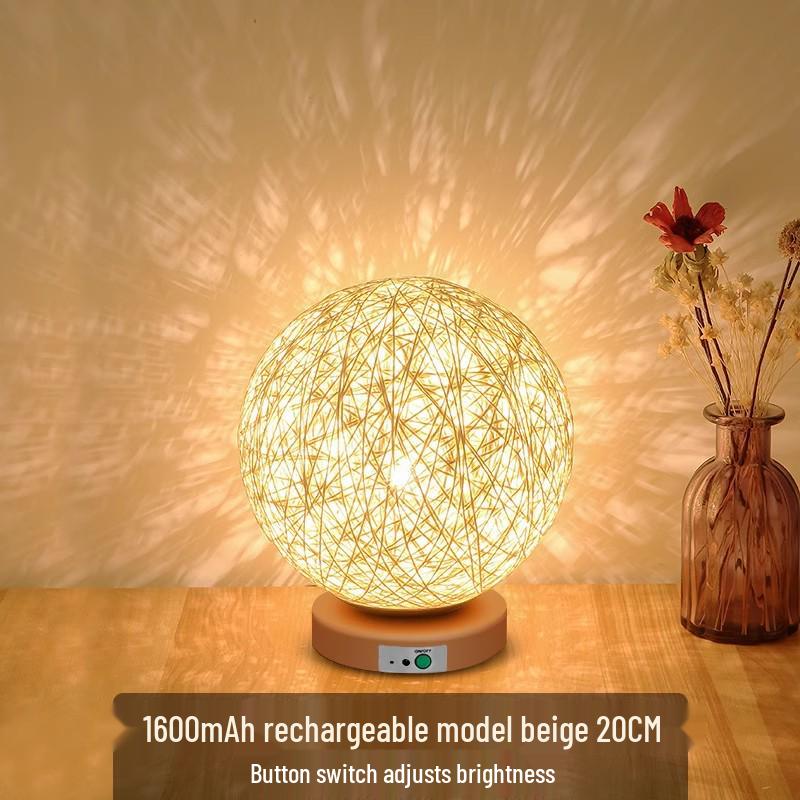 Kreative Rattan-Kugel-Tischlampe: Schlafzimmer Nachttischlampe mit Sternenhimmel-Projektion für Kinder oder Mädchen