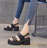 Fashion 7CM Genuine Leather Buckle Summer Sandals Slippers Luxury Platform Wedge Leisure Elegance Women Fashion Contoured Shoes
