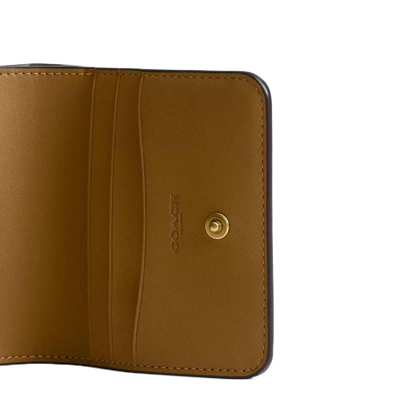 Coach Essential Metallic Lettering Bifold Design Refined Calfskin Wallet Women's Olive Olive Color