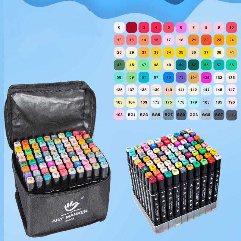 48/80 Colors Alcohol Based Marker Pen Set Dual Tip Double Head Black Barrel Drawing Painting for Kids School Supplies Design