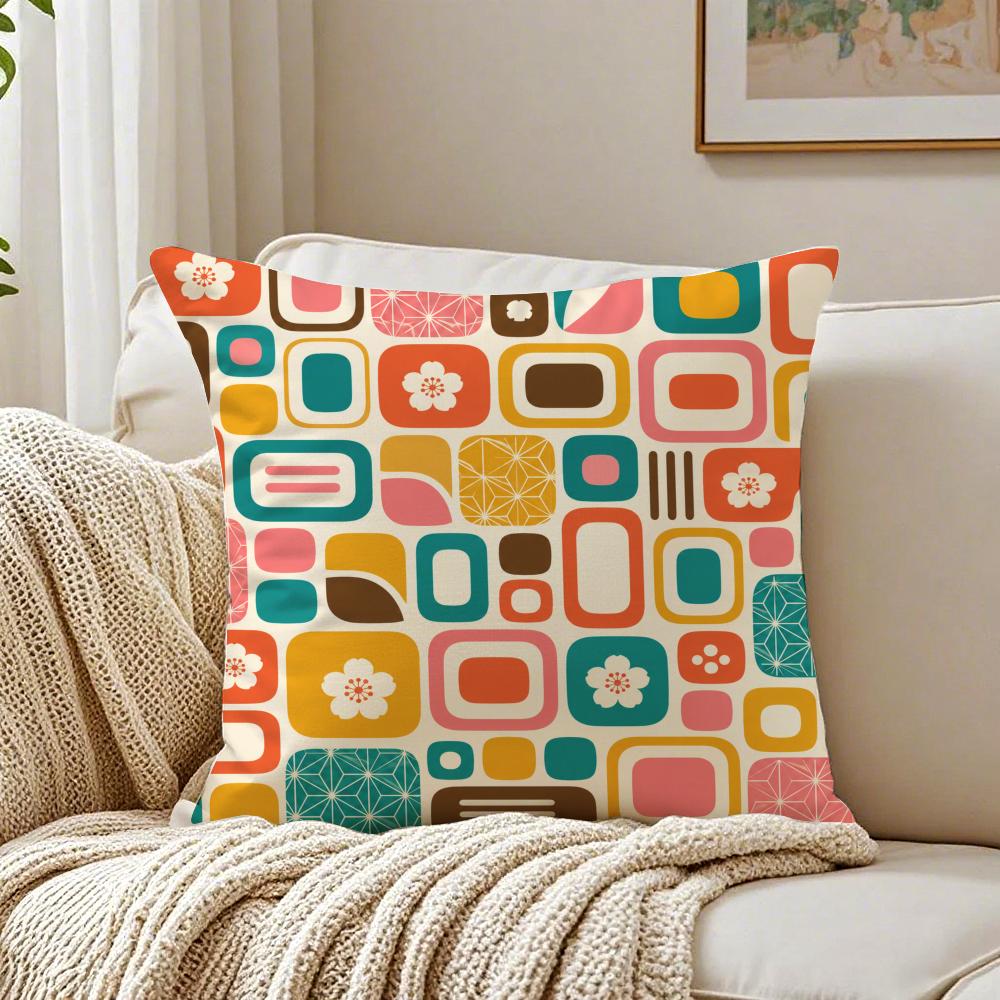 Mid Century Modern Geometric Pillow Case Organic Short Plush Cushion Covers Breathable Washable WrinkleResistant