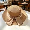 Beads Chain Straw Hat Silk Bow Beach Hat French Sun Visor Hat  Travel Vacation
