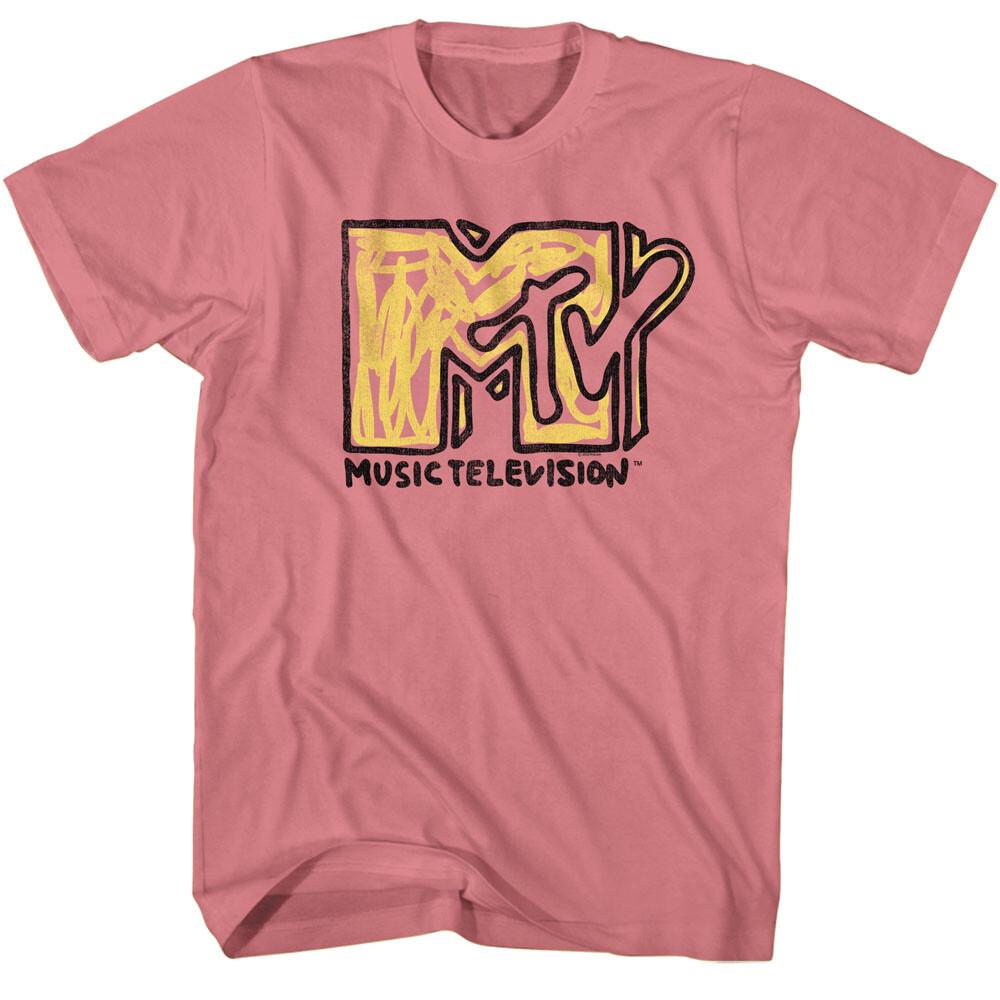 MTV 80039;s Music T-Shirt Men039;s Television New Yellow Chalk Scribble Logo New  Unisex T-Shirt L