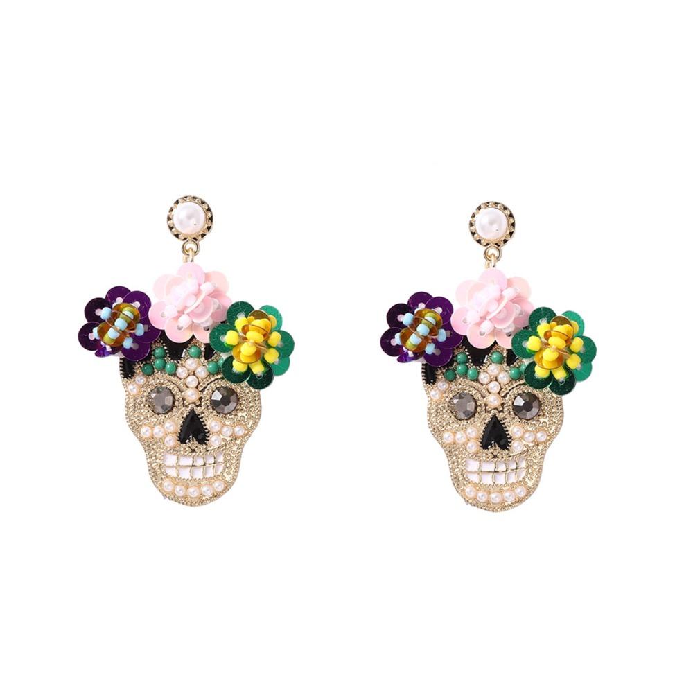 Personality Vintage Earring Rhinestone Glitter Skeleton Stud Earrings  Women