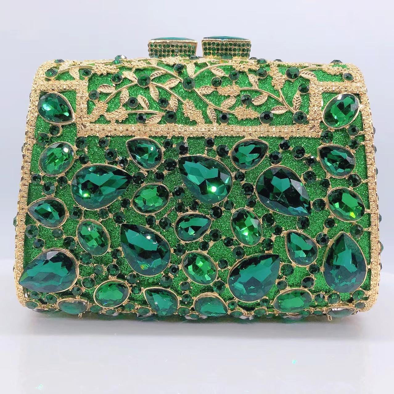 

WHTUOHENG Green Rhinestone Evening Clutches Bags Multicolored Big Stone Wedding Party Dinner Bags Purses Large Capacity Crystal 19cmX13.5cmX7cm