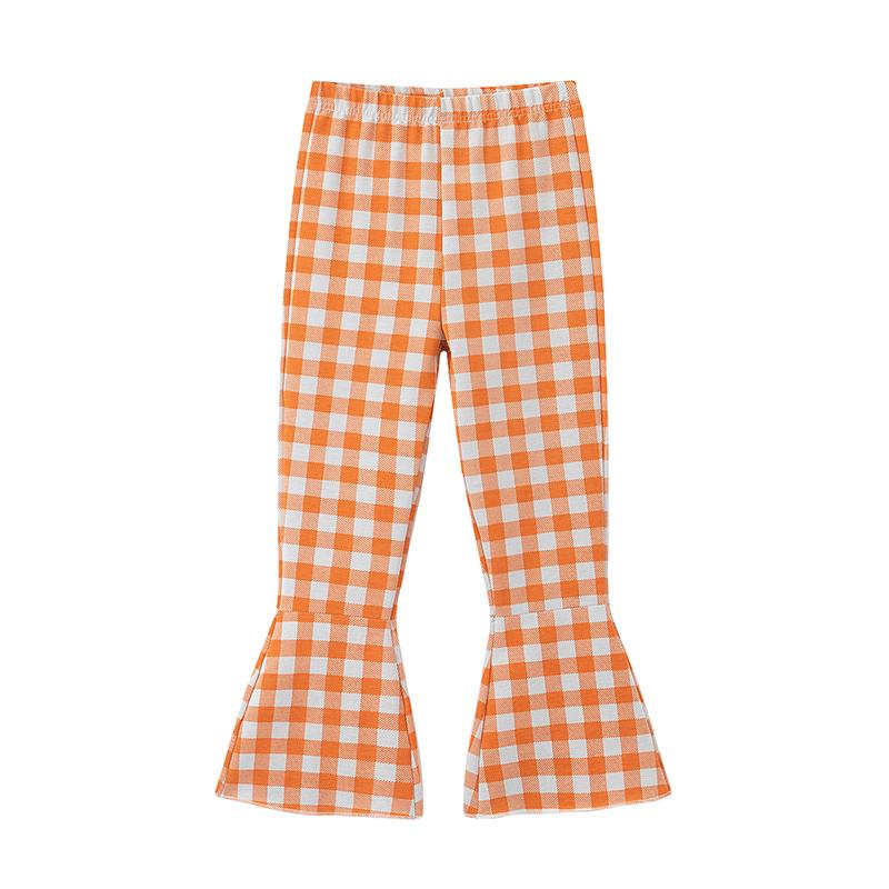 2/3piece set of summer girls' fashionable casual short sleeved flared pants set with heart round neck T-shirt and checkered pant