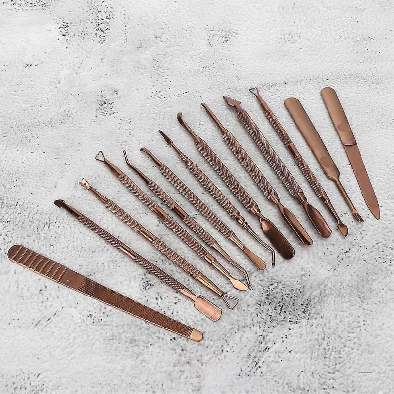 13 Pcs Steel Scales, Cuticle Remover, Fork, Dead Skin File, UV Gel Polish Remover, Nail Art Tools, 13 Pcs