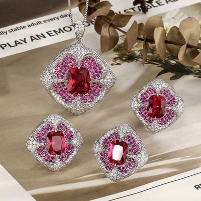 Conjunto de Joias Brincos Anel Colar Diamante Flash Multicolorido Quadrado Premium Feminino Retrô