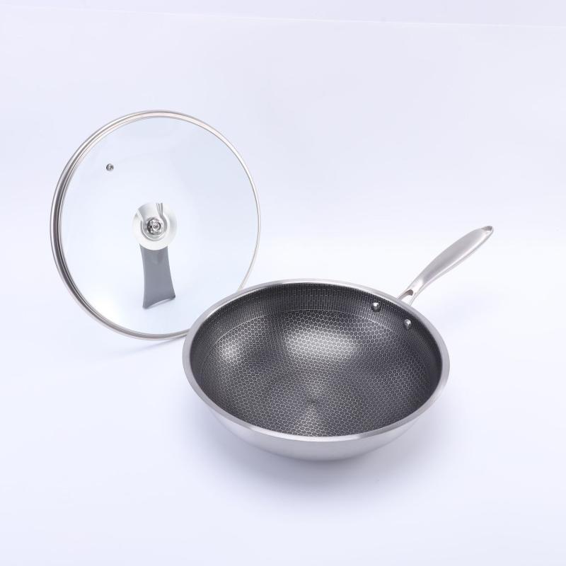 ZISIZ Stainless Steel Honeycomb Non-Stick Wok