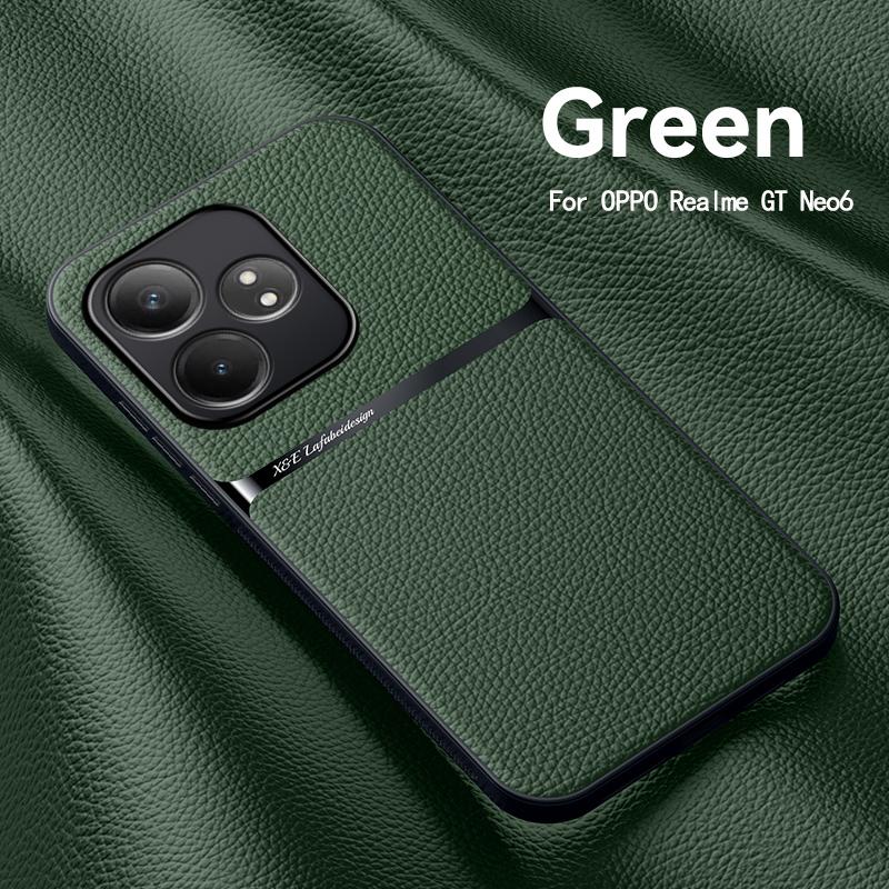 For OPPO Realme GT Neo 6 GT Neo 6se GT 6 Leather Texture Built-in Magnetic TPU Soft Edge Anti-drop Anti-fingerprint Phone Case