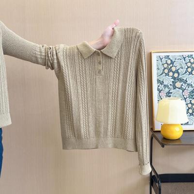Long-sleeved Knitted Sweater for Women's Autumn Fashion and Comfort Lapel Slim Design Top