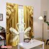 2pcs Elegant Gold Swan Print Curtains  for Study  Modern Bedroom   Stylish Living Room   Chic Kitchen   Spacious Balcony & Home Decor