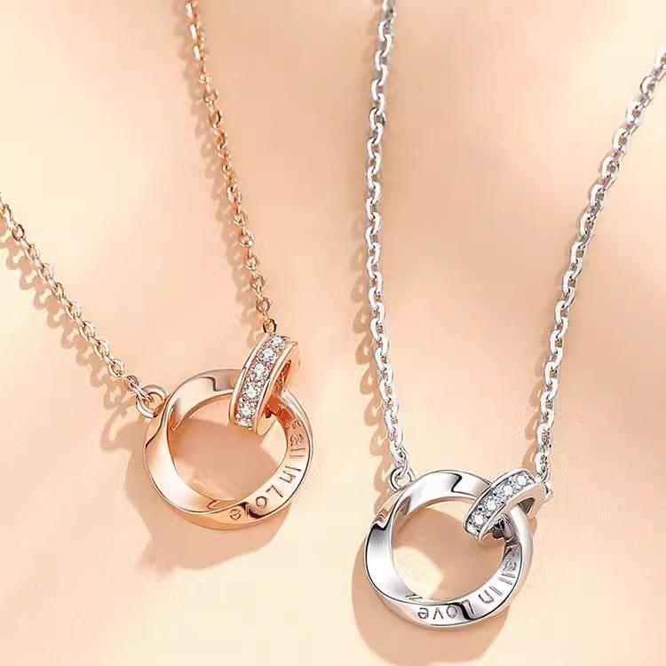 Mobius Ring Versatile Necklace Girls Light Luxury Niche Premium Sense Double Ring Clavicle Chain 2025 New розового золота