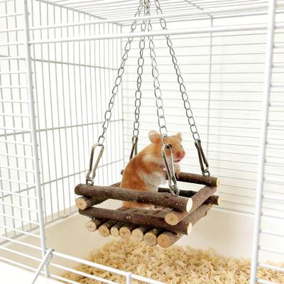 Hamster Schaukel Naturholz Kauspielzeug Kleintier Hängematte Versteck mit Metall-Aufhängeketten für Meerschweinchen Rennmäuse Streifenhörnchen