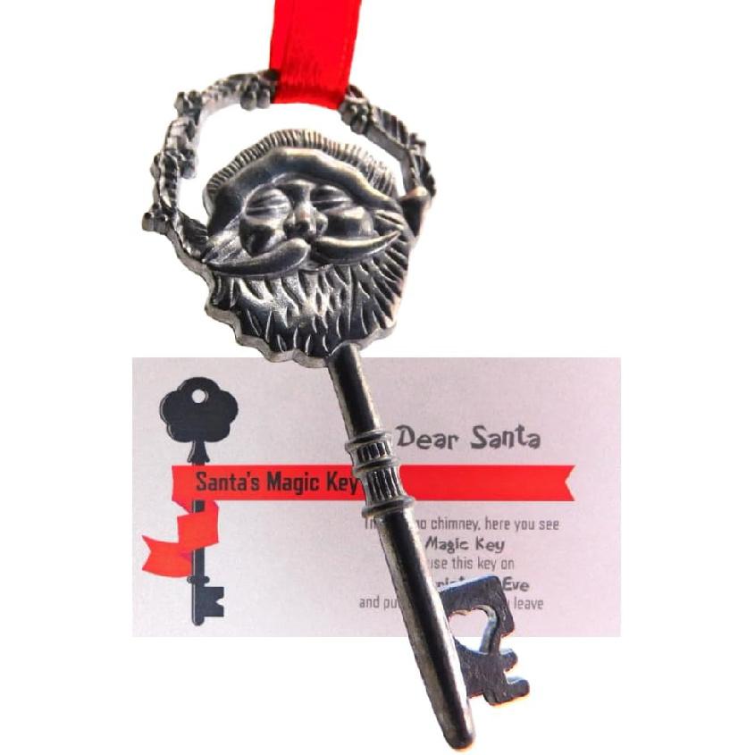 Santa Key for No Chimney Houses Magic Skeleton Keys with Santas Face, 2 Inches Long