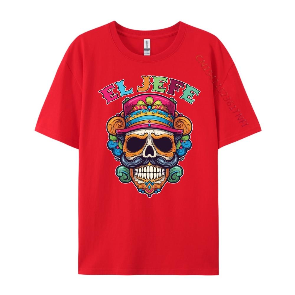 El Jefe Spanish Sugar Skull Men Dia De Los Muertos Dad Big And Tall T Shirts Luxury T-Shirt Printed On S