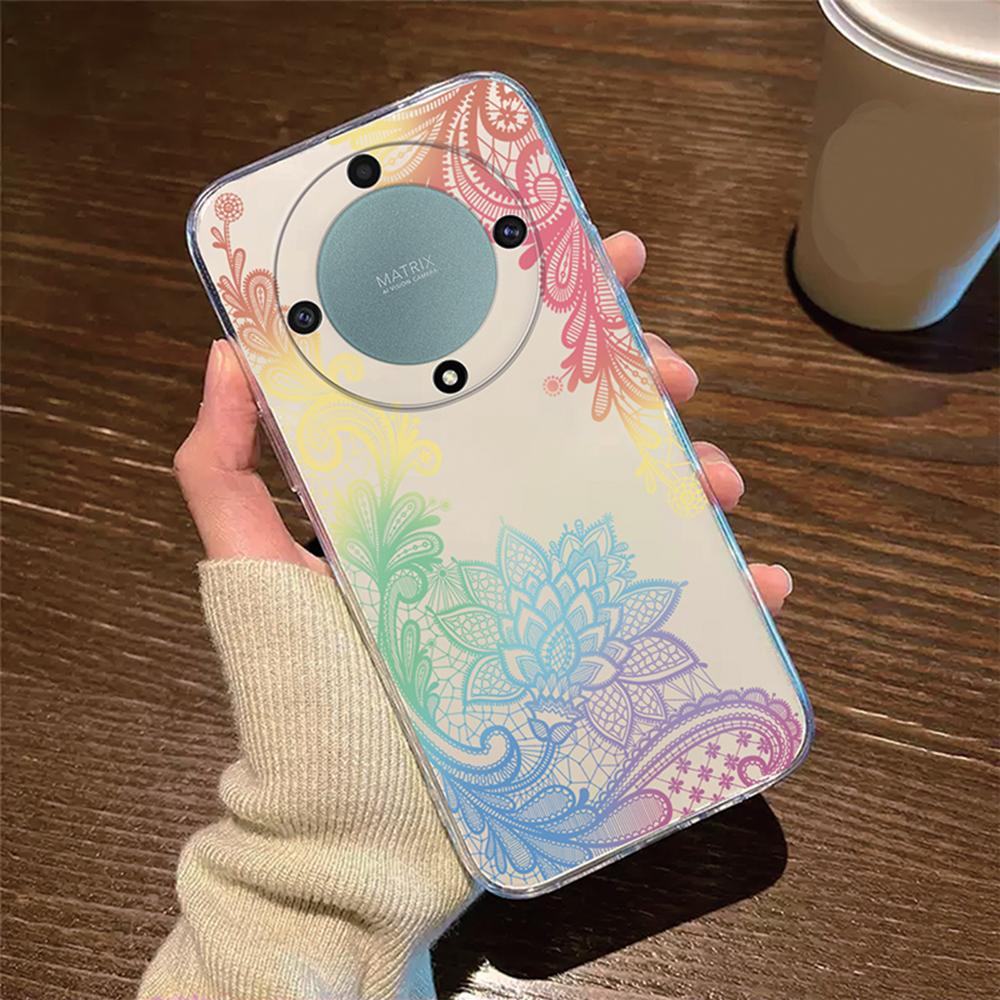 Rose Flower Lavender Oil Painting Phone Case For Honor X9c X9b X9a X8a X8b X8c X7a X7b X7c X6b X7c X7d Transparent Clear Cover