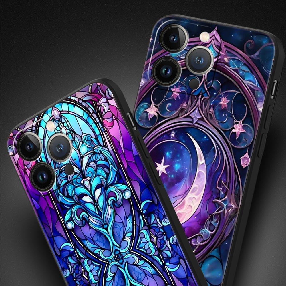 Beautiful Sun Moon Glass Phone Case Cover for iPhone 17 16 15 14 13 12 Pro Max 11 Pro Max 17 AIR Plus Shockproof Soft TPU Shell