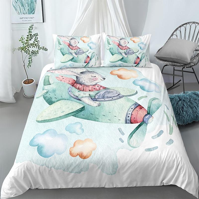 Cartoon 3D Rabbit Printed Bedding Set 2/3pcs Easter Duvet Quilt Cover Pillowcase for Home Bedroom Boho Decor Queen King Size