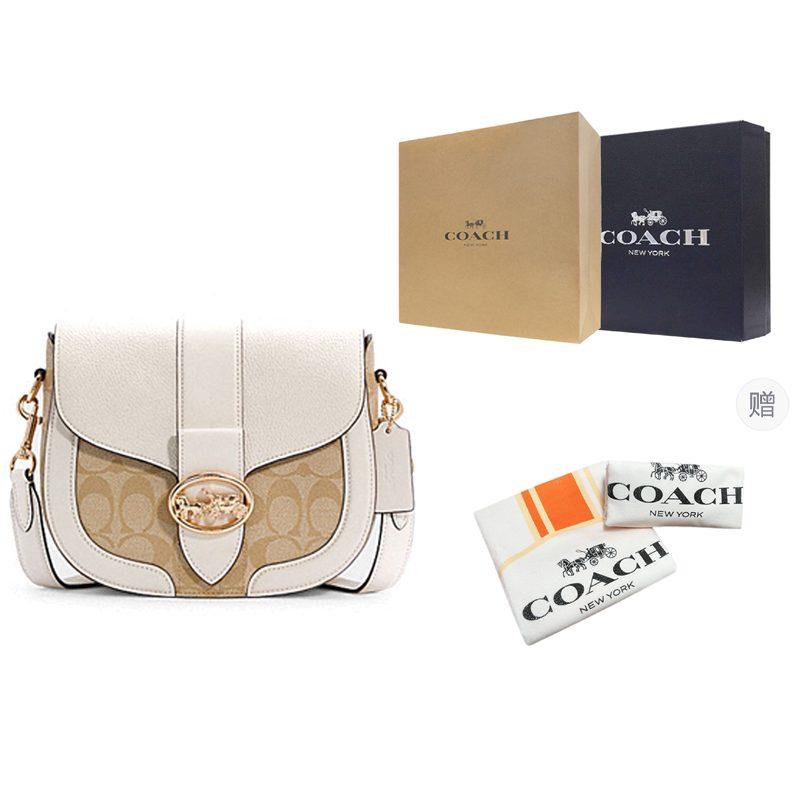 Coach Georgie PVC With Leather Saddle Bag, Shoulder Bag, Crossbody Bag Small Women's Beige & Light Khaki C2806-IMDQC
