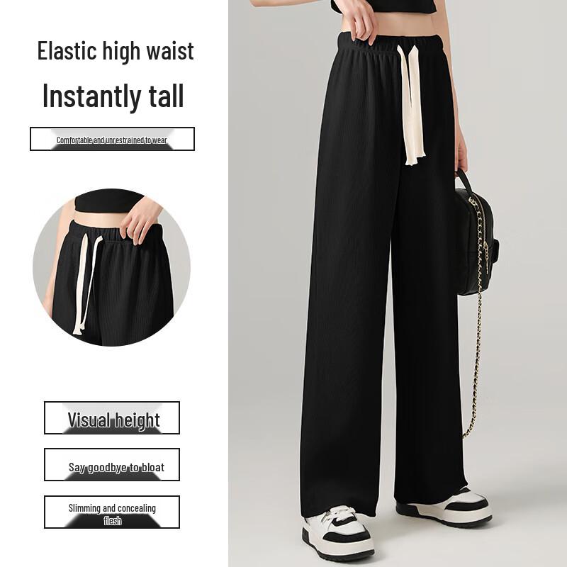 JEANSWEST Women's 2025 Chenille High-Waist Relaxed Straight-Leg Pants