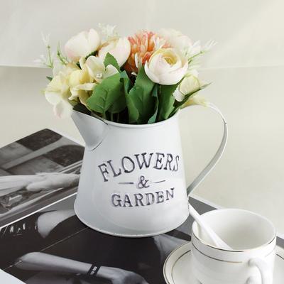 2pcs Set An Artificial Bouquet and Nordic Style Iron Art White Vase for Home Living Room Decoration Ornaments