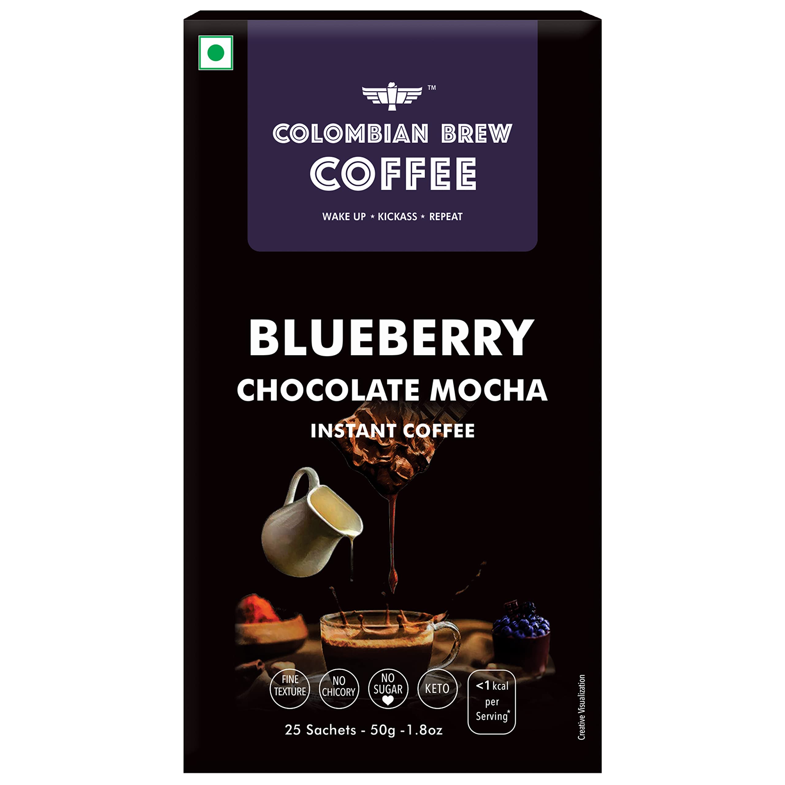 Colombian Brew Blueberry Chocolate Mocha Instant Coffee, No Sugar, 40g