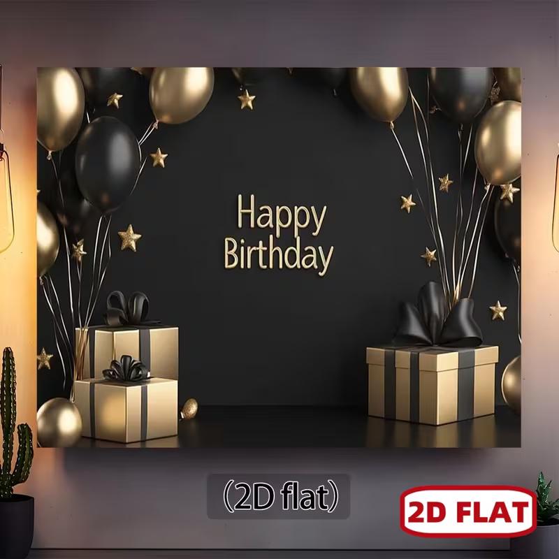 

2D Flat Printing Black Gold Balloon Happy Birthday Photography Background 47.2x31.5inch/120*80cm