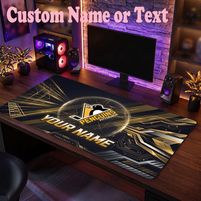 Pittsburgh Penguins Customized Name Text Mouse Pad, Large Desk Mouse Mat Personalized Home Office Present
