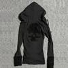 Y2k Black Vintage Printed Hoodies Women V Neck Long Sleeve American Fashion Hooded Sweatshirt Streetwear Hip Hop