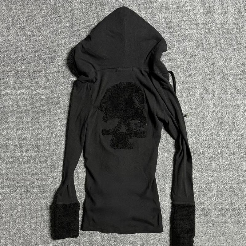 Y2k Black Vintage Printed Hoodies Women V Neck Long Sleeve American Fashion Hooded Sweatshirt Streetwear Hip Hop