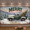 Vintage Truck Banner Gold Ornaments Holiday Truck Display Christmas Banner Classic Truck Design Merry Christmas Banner