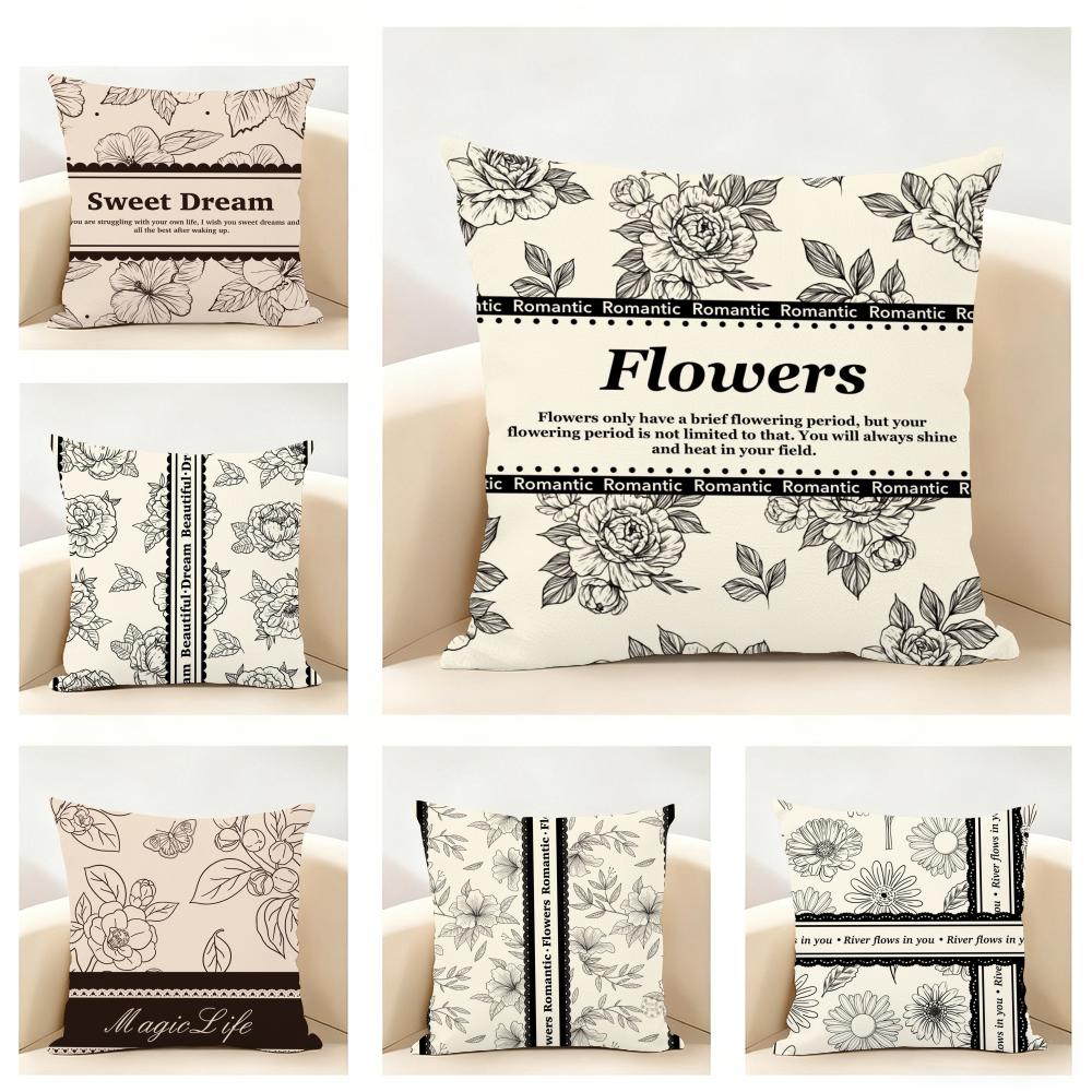Beautiful Retro Flowers Cushion Cover Linen Pillowcase Soft for Sofa Bed Home Room Decor