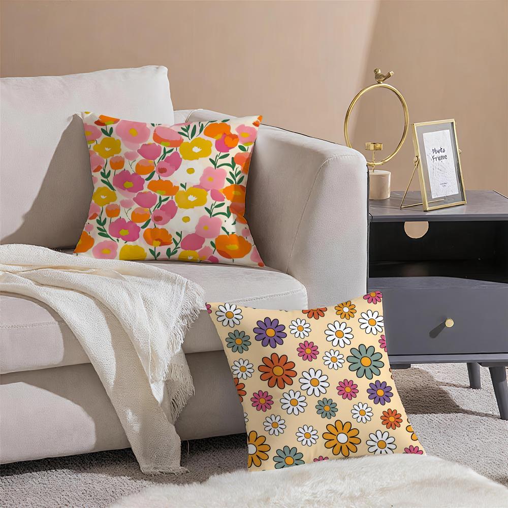 Full Print Floral Print Pattern Art Cushion Cover Throw Pillow Cover Hidden Button Durable Polyester Chair Cushion