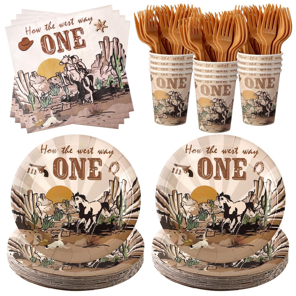 Kklolai 96 Pcs Western Cowboy Party Decorations Bulk West Party Plates 24 First Rodeo Disposable Paper Plates 24 Cowgirl Na