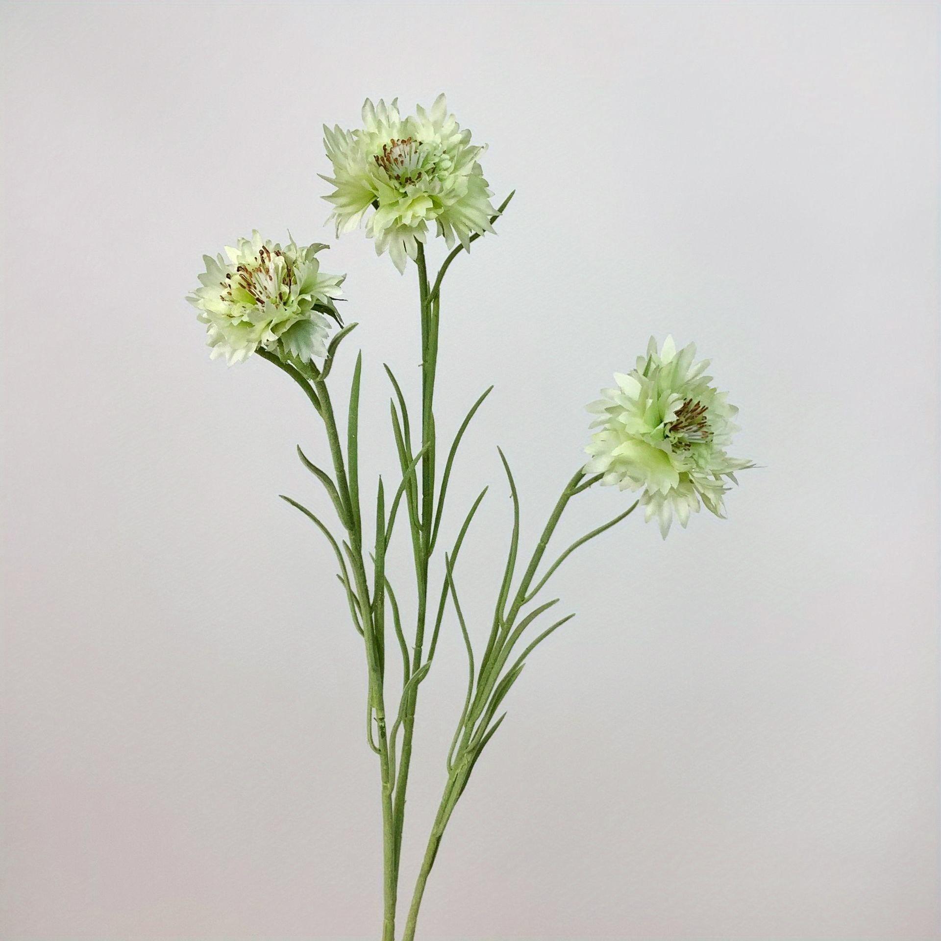 

1Pc Three-headed Flocked Cornflower Simulation Flower for Birthday Gift Home Decoration зелений