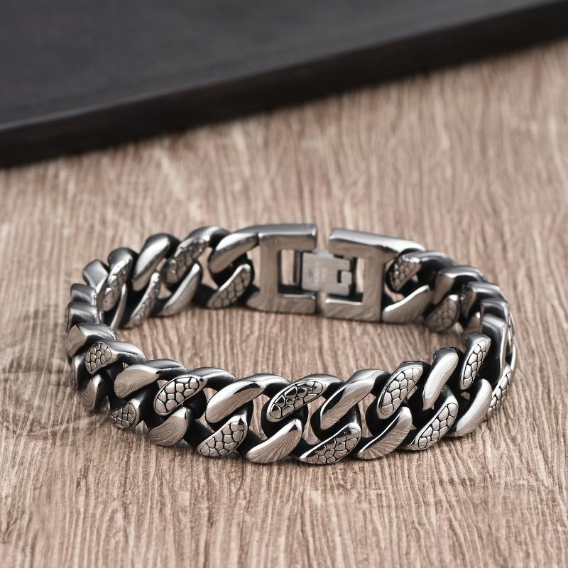 Herren Edelstahl Armband 14mm Poliert Schlangenstruktur Geometrisches Design Minimalistisch Markant Biker Stil