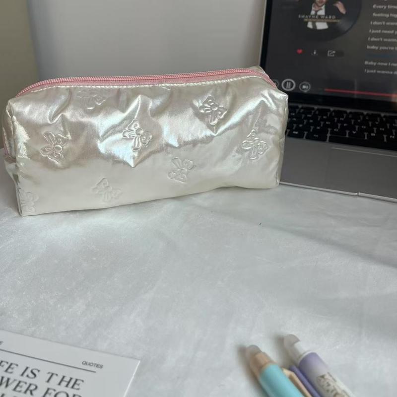 Silver Ballet Style Cute Bow Large Capacity Pencil Case Student Stationery Study Supplies Back To School Kawaii Bag