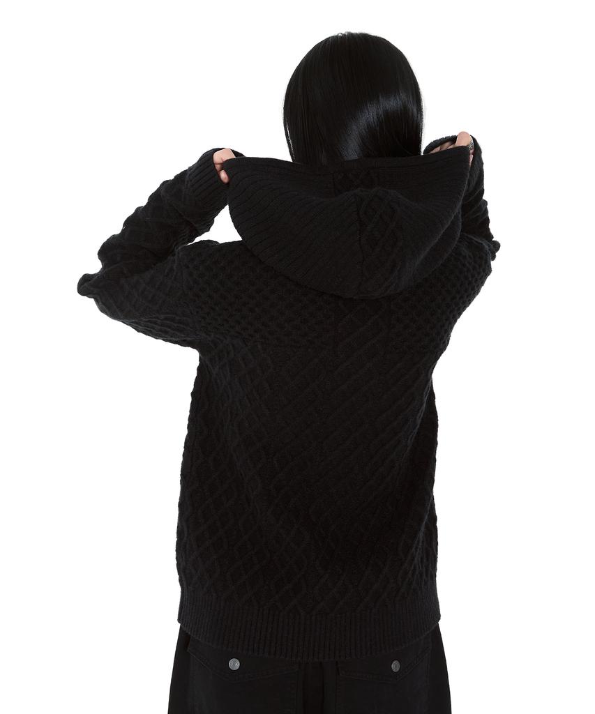 AAKAM Cable Knitted Zip-Up Hoodie (Black)