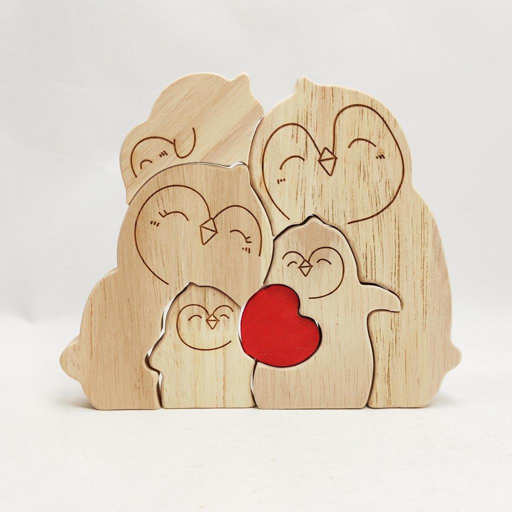 Cross-Border Wooden Little Penguin Family Puzzle Ornament - Festival Gift & Warm Family Decoration