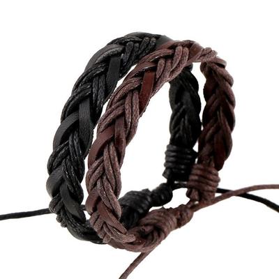 Korean Style Multi-Layer Hand-Woven Cowhide Bracelet In Black Coffee Color - Fashionable Retro Design with Free Shipping