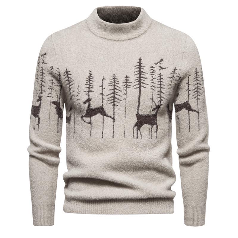 Men's Christmas Imitation Mink Velvet Half-High Collar Sweater - Autumn/Winter Knitwear.