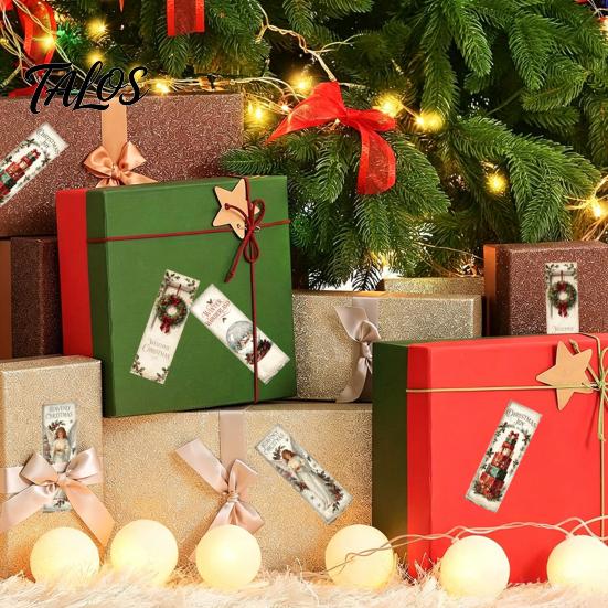 Festive Packaging Seals Christmas Coated Paper Sealing Sticker, Retro Hand-drawn Santa Claus Snowman Elk Holiday Party Table Decor Design, Decorative