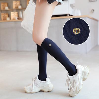 Long Thigh-high Socks, High Socks, Cotton Calf Socks, Badge Embroidered Mid-calf Socks, Women's Socks, Student Socks, Long Socks