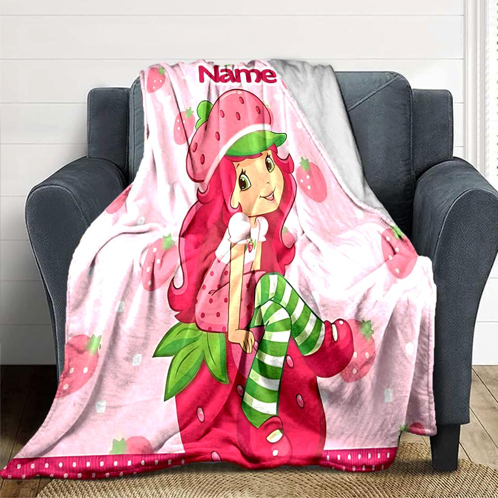 Custom Name Strawberry Shortcake'S Sweet World Party Blanket For Couch Bed Plush Cozy Fuzzy Blanket Super Soft Warm Blankets For Fall And Winter 09162