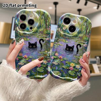 Phone Case: 2D Flat Design, Suitable for iPhone 18, 17, 16, 15, 14, 13, 12 Pro Protection, Phone Decoration, Water Lily Pond, Halloween and Christmas