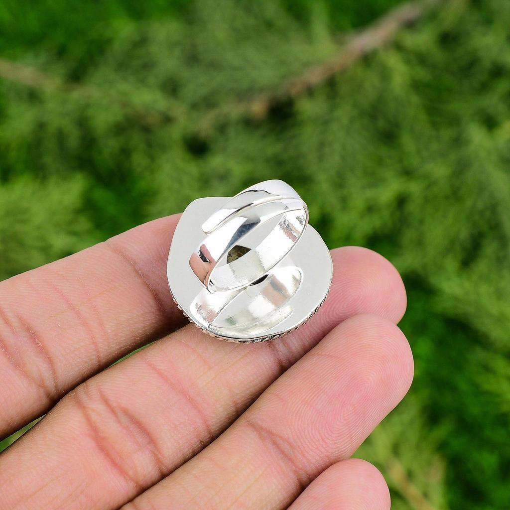 Thanks Giving Day Deal 925 Silver Pear Fossil Coral Stone Promise Solitaire Ring