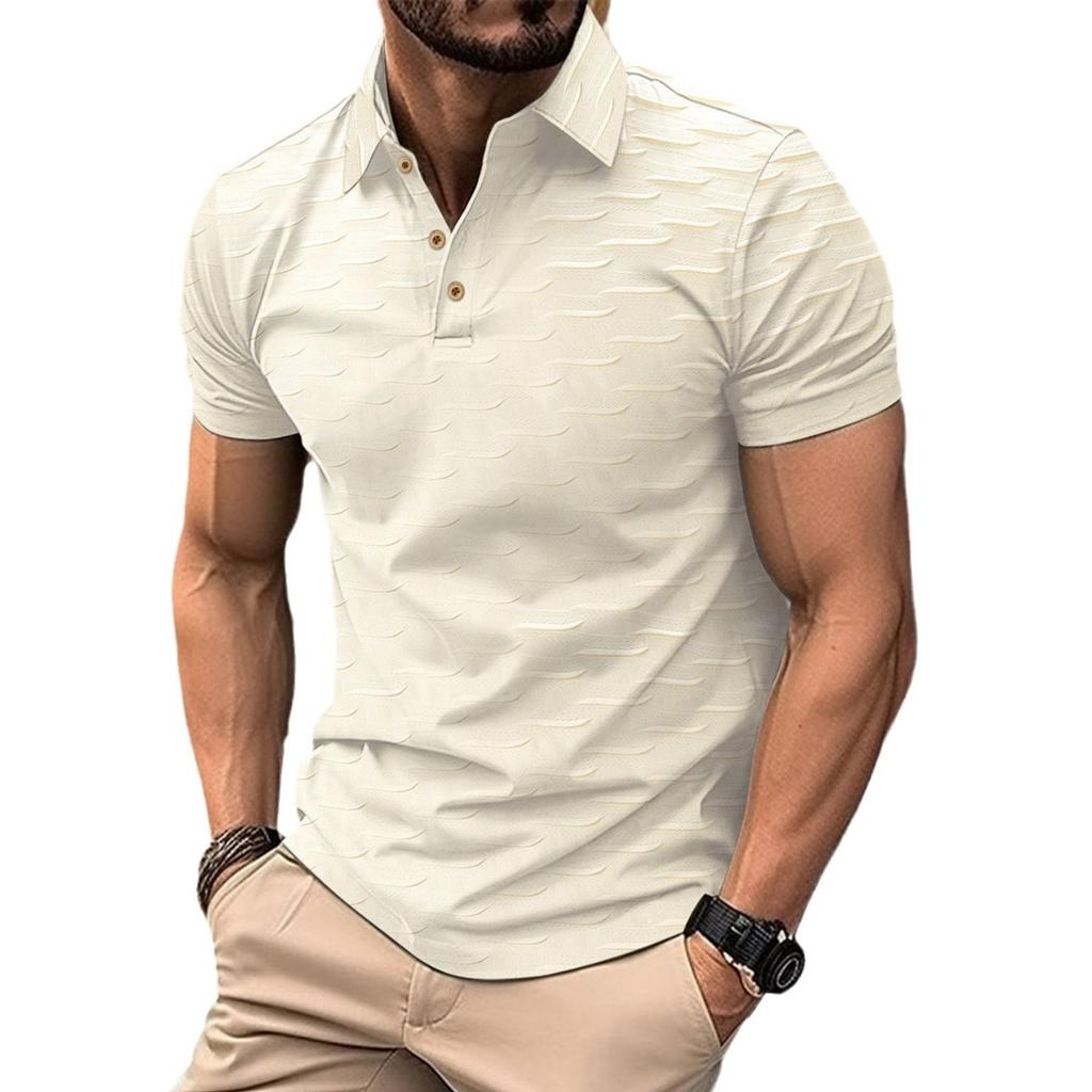 Summer New Simple Solid Colour Men's T-shirt Button Jacquard Casual Short-sleeved Polo Shirt Tops