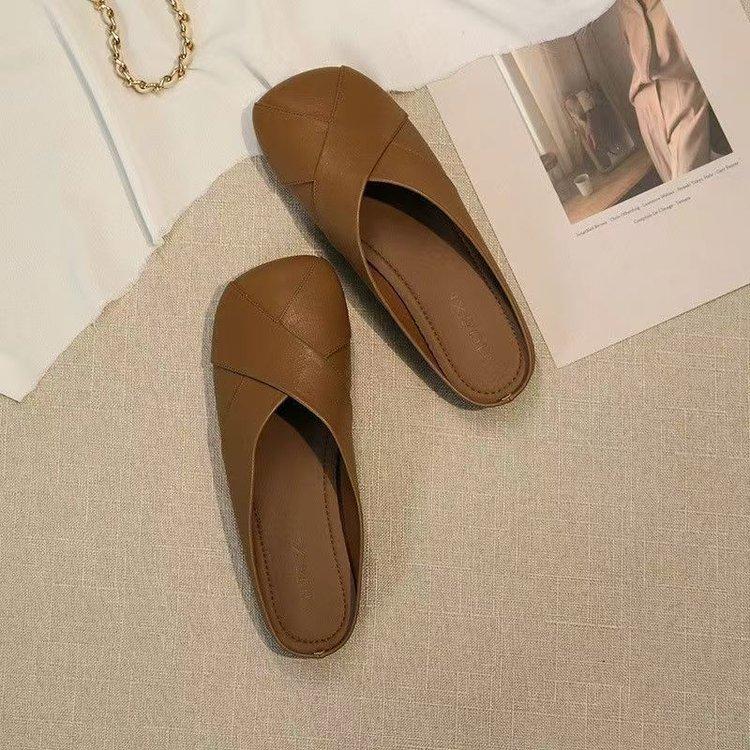 Popular flat-soled single shoes women's spring 2025 new fashion outer wear soft-soled lazy French bag head cool slippers women