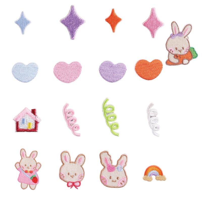 17 Pcs Heart Sewing Patches Lovely Rabbits Applique Patches Embroidered Patches Iron On Patches House Repair Patches